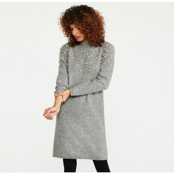 Ann Taylor Pearl Embellished Sweater Dress - Picture 1 of 12